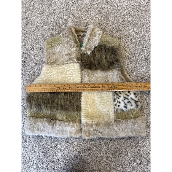 Anthropologie L Marlena Faux Fur Vest Leopard Patchwork‎ Women's Beige - Picture 7 of 10